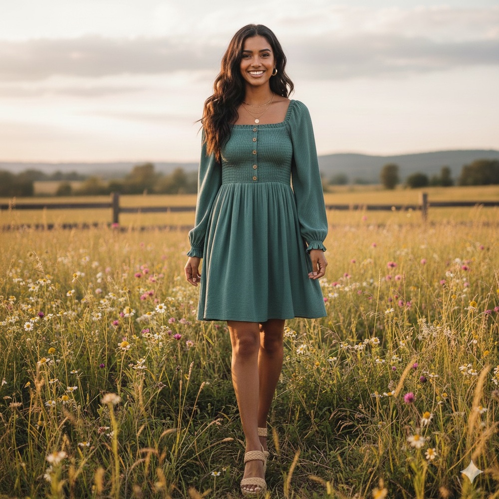 Wishlist Apparel Green Smocked Dress